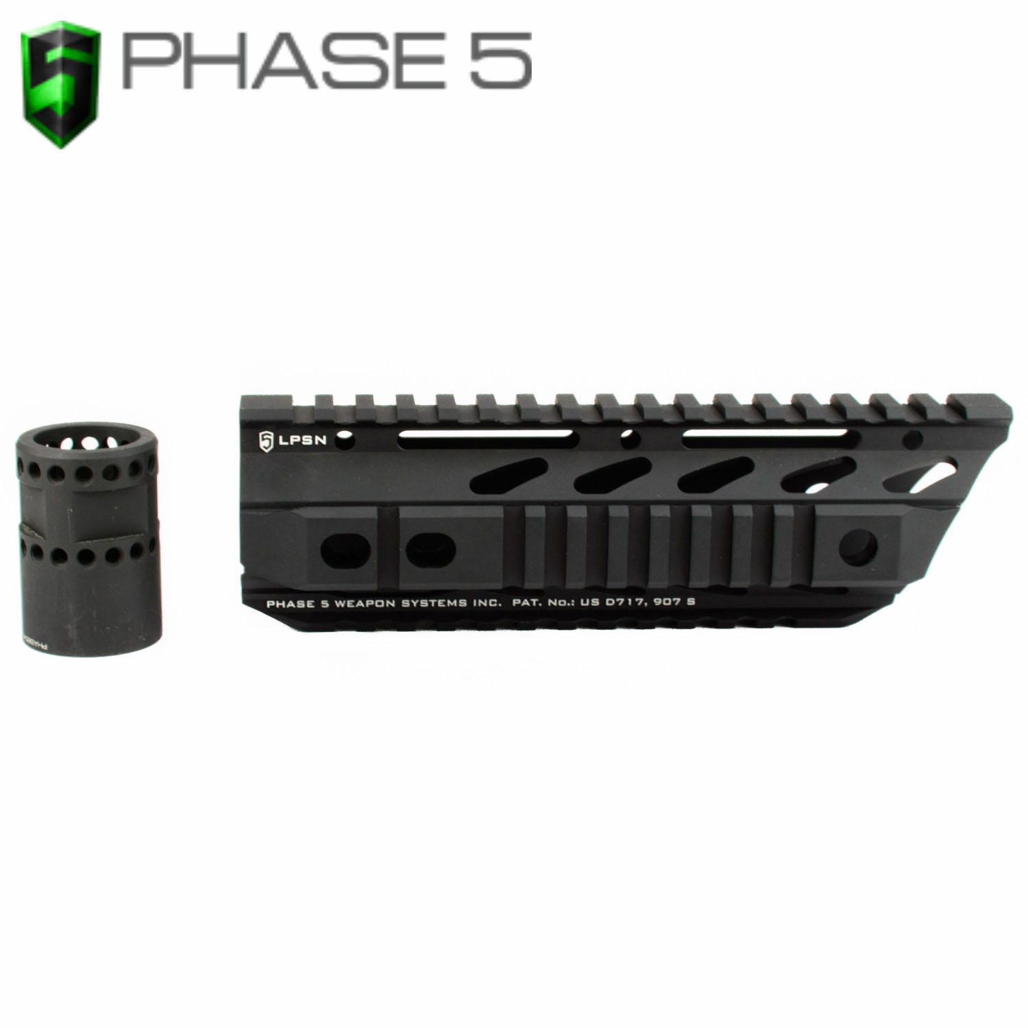Phase 5 AR-15 Lo-Pro Slope Nose Free Float Quad Rail, 7.5