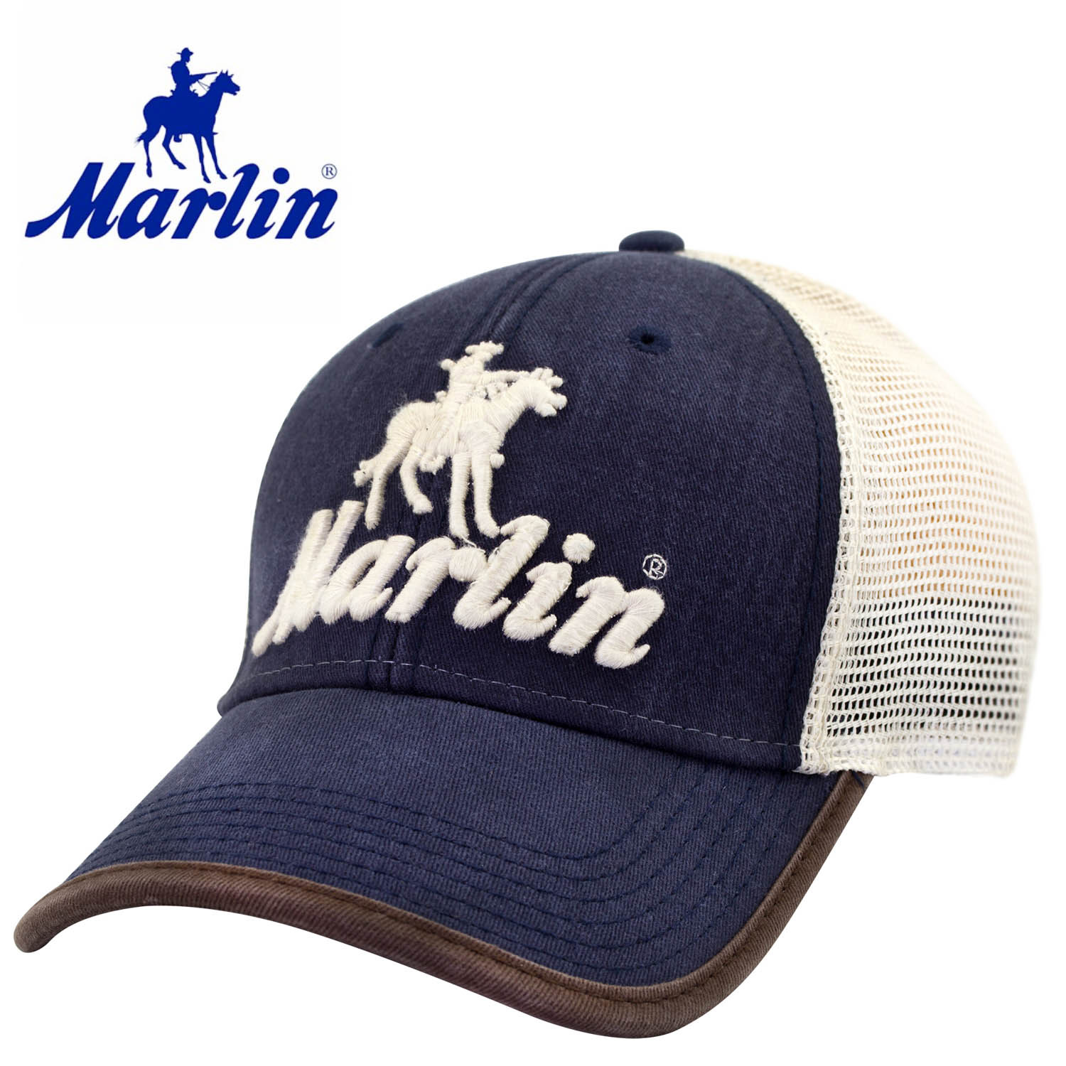 Marlin Cotton Woven Cap 3-D Logo, Blue/off White: MGW1500 x 1500