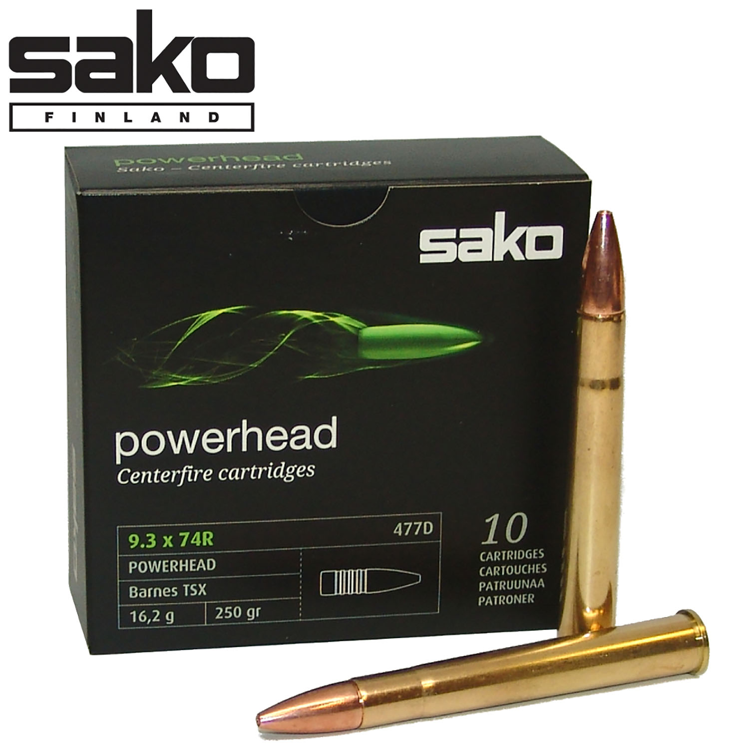 Sako Powerhead 9.3x74R 250gr. TSX Ammunition, 10 Round Box: MGW