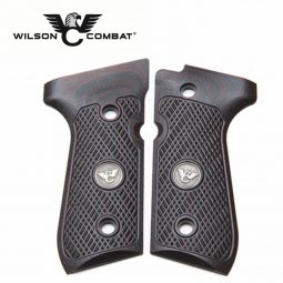 Wilson Combat, Beretta 92/96 Full Size, G10 Grips, Checkered with WC Logo, Black Cherry