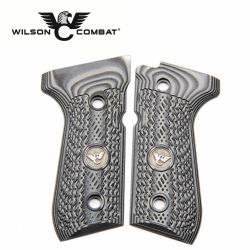 Wilson Combat, Beretta 92/96 Full Size, G10 Grips, Checkered with WC Logo, Gray/Black