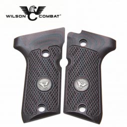 Wilson Combat, Beretta 92/96 Compact G10 Grips, Checkered with WC Logo, Black Cherry