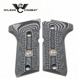 Wilson Combat, Beretta 92/96 Compact G10 Grips, Checkered with WC Logo, Gray/Black